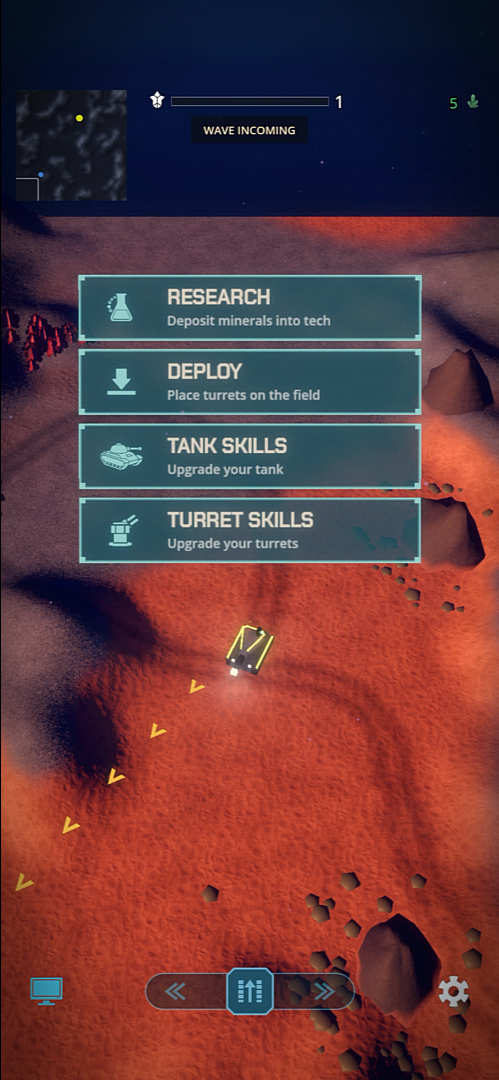 The upgrade console: research, deploy, tank and turret skills